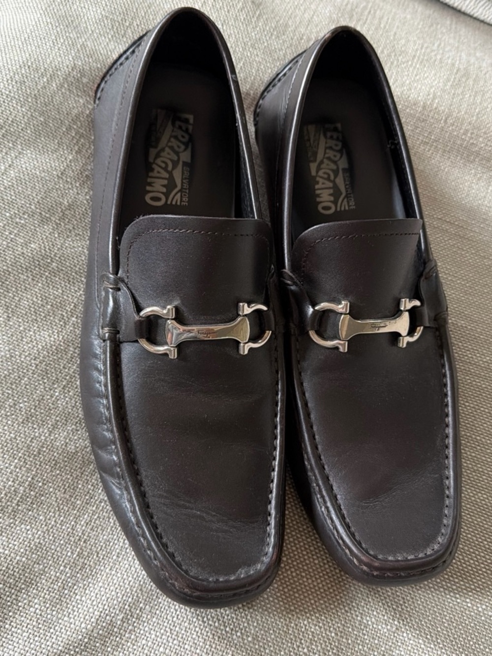 Salvatore Ferragamo Men’s dark brown  Leather Bit Loafers